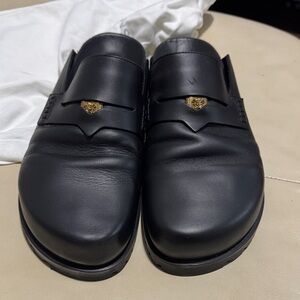 Versace Black Leather Loafers with Gold Accent